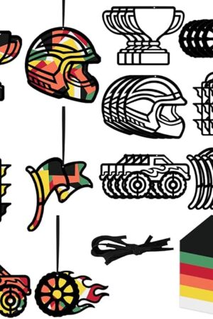 The Race Car Tissue Paper Craft Kit Racing Handmade Paper Cardboard Race Car DIY Art Crafts for Home School Classroom Birthday Party Decorations Supplies Window Stained Glass Effect Art Supplies