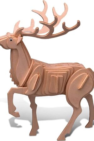 The Puzzled 3D Puzzle Deer Wood Craft Construction Model Kit, Fun, Unique & Educational DIY Wooden Toy Assemble Model Unfinished Crafting Hobby Puzzle to Build & Paint for Decoration 38 Pieces Pack