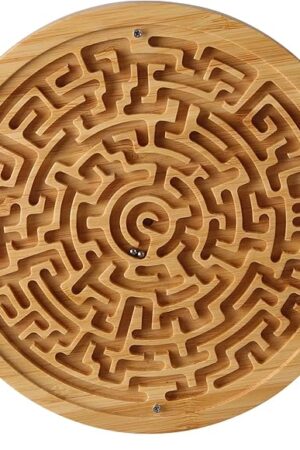 The Round Wooden Labyrinth Board Game - Marble Maze for Education and Fun, Toddler Activity Board, Brain Teaser Puzzle Logic Game with Two Metal Balls for Kids, Adults, Teens, Boys, and Girls