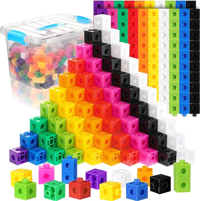 The Jenaai 400 Pcs Math Linking Cubes with Storage Box, Plastic Counting Blocks, Colorful Math Cubes, Manipulative Connecting Snap Blocks for Early Math Construction Kindergarten Educational Toy (Blue)
