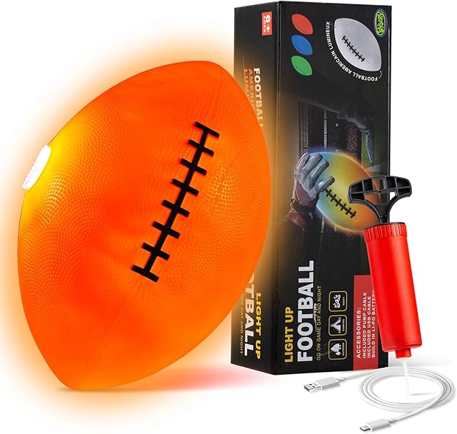 The Toysery Light Up Football - Glow in The Dark LED Ball - Football for Night Sports - Fun Boy Toys for Beach and Backyard - Outdoor Sports Birthday Gifts for Boys Ages 3 and Above (Orange)