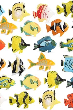 The RCOMG 24PCS Tropical Fish Toys, Plastic Sea Creatures Figurines Set, Educational Learning Ocean Animal Figures, Party Favor Miniature Toys Gifts for Boys Girls Kids