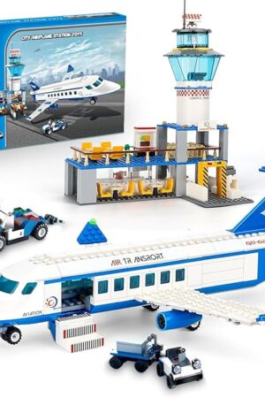 The QLT QIAOLETONG City Airplane Station Building Kits Toys,STEM Building Sets for Kids, with Helicopter/Airport/Passenger/Lorry Truck/Car, Best Gift for 6-12 Boys Girls (582 Pieces)