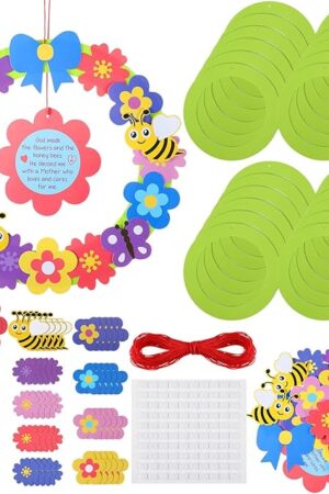 The Qilery 24 Sets Jumbo Mother's Day Craft for Kids Classroom 10. 63 Inch Mother's Day DIY Flower Wreath for Mom with Butterfly Honey Bees Paper Wreaths Christian Home Activities