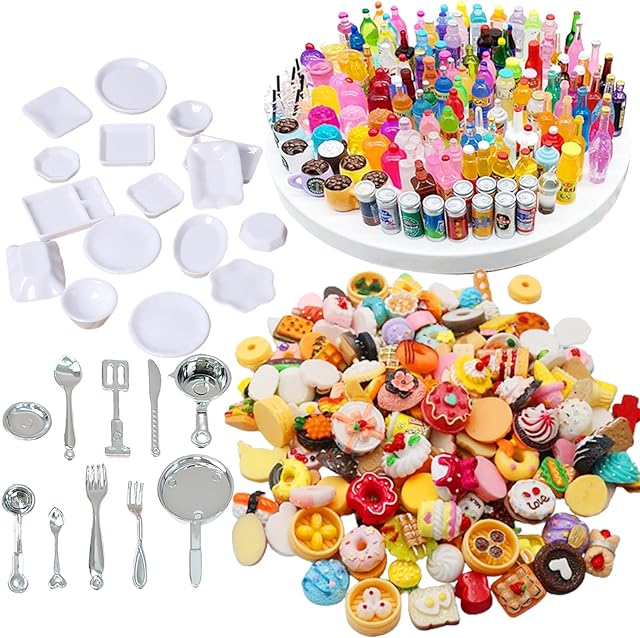 The 150Pcs Miniatures Food Drinks Bottles Doll House Accessories 1:12 Playset Pretend Play Kitchen Game Party Toys Mini Things Stuff Tiny Baking Travel Road Trip Toys Micro Mart Toddler Boys Girls