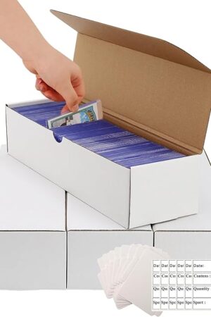 The PKMN Card box 4 Pack-3200 Count,Trading card storage box with 10 Dividers&6 Labels,Card Organizer Corrugated Cardboard Storage,Card game storage for Baseball Cards,PKMNTCG/Magic/Mtg Storage Box