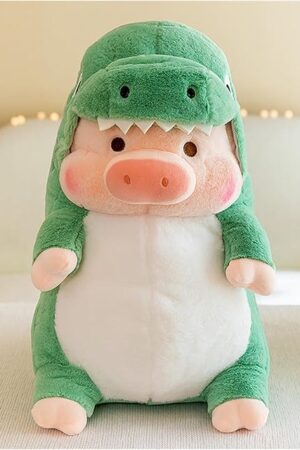 The Pig Plush Stuffed Toy Pig Dressed as Shark Dinosaur Cute Plush Pillow for Boys Girls (Green, 12.9 in)