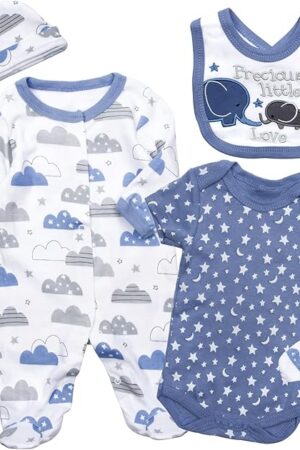 The Reborn Baby Doll Clothes Boy 20-22 Inch Dolls Outfit 5 Pieces Set Casual Blue Theme Lightweight Cotton Outfit and Accessories