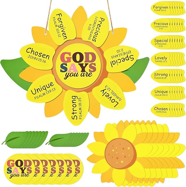 The Sanixin 24 Sets Sunday School Crafts God Says You are Sunflower Craft Kit Religious Bible School Sunflower Craft Gifts Kit for Christian Faith Home VBS Magnified Church Activities Supplies