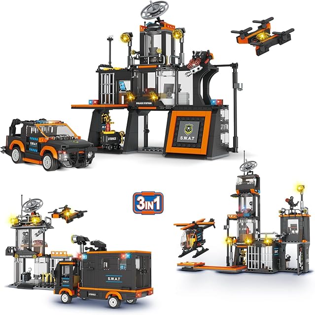 The 3 in 1 City Police Chase Building Set, Compatible with City Police Station, Creative Police Car Police Truck & Helicopter Building Toys for Boys 8-12, Birthday Gift for Adults Kids (619 PCS)