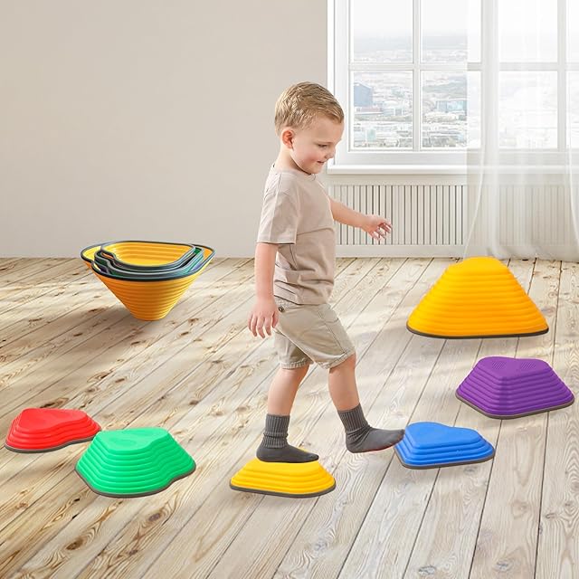 The MOCUTEEN Stepping Stones for Kids 6pcs – Non-Slip Plastic Balance Stepping Pods, Nature-Themed Toddler Balance Toys for Indoor/Outdoor Play, Ages 3+ Years