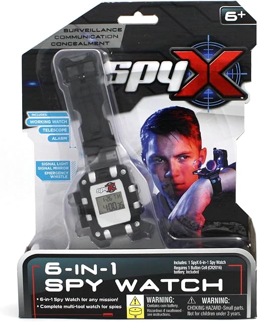 The SpyX / 6-in-1 Watch - 6 Function Spy Toy Watch. Includes: Telescope Lenses, LED, Secret Message Capsules, Whistle, Signal Mirror, Hidden Compartment. Perfect Addition for Your spy Gear Collection!