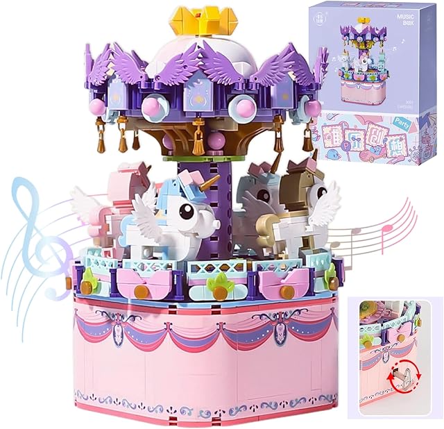 The Rotating Carousel Model Building Sets with Music Box, Girls Toys 6 7 8 9 10 11 12 13 14 Years Old and up, Toys for Girls Christmas and Birthday Gifts for Adults and Kids (874pcs)