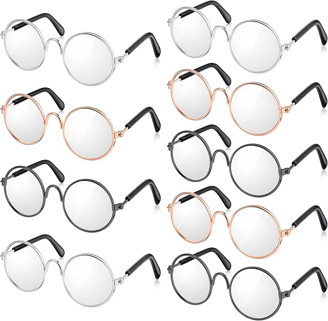 The 9 Pairs Doll Glasses Metal Wire Rim Clear Lens Eyewear Fabric Doll Dress Up Eyeglasses Mini Dolls Costume Accessories for 18 Inch and Other Item Dolls (9 Pcs 3.14 Inch, Fit for 18 Inch Doll)