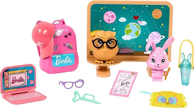 The Barbie My First Barbie Accessories, Story Starter School Pack with Chalkboard & Classroom Pets, Sized to Dolls in 13.5-inch Scale