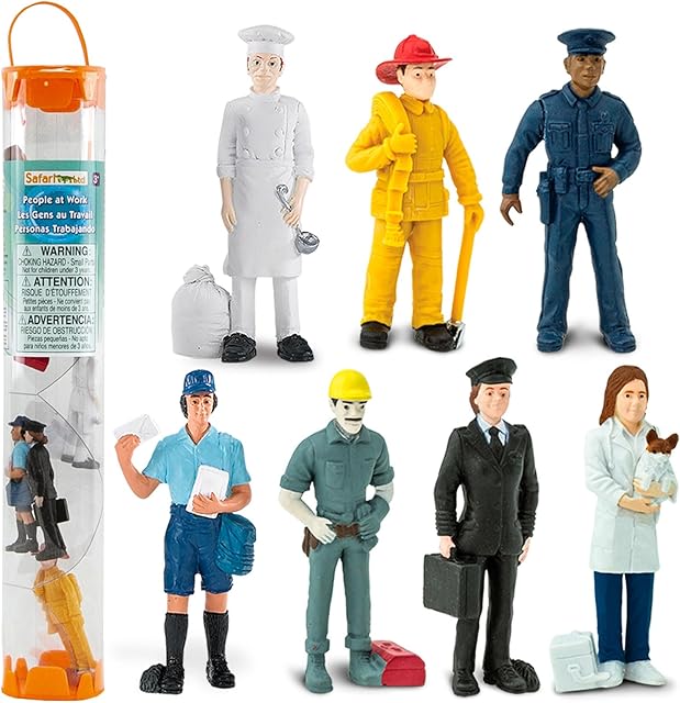 The Safari Ltd. People TOOB - 7 Everyday Heroes Figurines of Construction Worker, Policeman, Mailman, Pilot, Chef, Fireman, and Veterinarian - Fun Educational Play Toy Set for Boys, Girls & Kids 3+