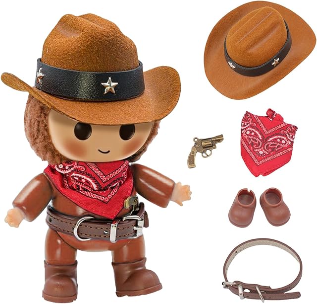 The Western Cowboy Doll Clothes Set – 17cm Fashion Dolls Outfit with Hat, Scarf, Belt & Shoes for Display and Photoshoot