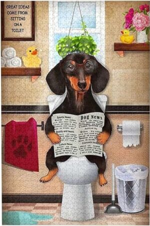 The QISPIOD Dachshund Dog Sitting On Toilet Jigsaw Puzzles for Adults - Reading Newspaper Animal Wooden Picture Puzzle Youth Home Decor Funny Game Best Gift Preschool Toys 29.5*19.6 inches(1000 pieces)