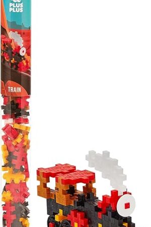 The Plus Plus Vehicle Building Block Kit, 3D Puzzle Stem Toy for Kids, 70 Interlocking Pieces - Train Mini Maker Tube