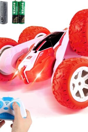 The Remote Control Car,VOASTVY 2.4GHZ-4WD Rc Cars,Double Sided 360Degree Tumbling and Rotating Stunt Car with Colorful Lights, Electric Toy Cars are Great Gifts for Boys and Girls (Red)