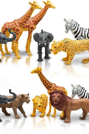 The Safari Animals Figures, Plastic Zoo Animals Toys for Toddlers 1-3, Realistic Jungle Animal Figurines for Kids 3-5, 12 pcs Wild Animal with Elephant Giraffe Lion, African Toys Gift for Boys Girls