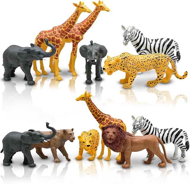 The Safari Animals Figures, Plastic Zoo Animals Toys for Toddlers 1-3, Realistic Jungle Animal Figurines for Kids 3-5, 12 pcs Wild Animal with Elephant Giraffe Lion, African Toys Gift for Boys Girls