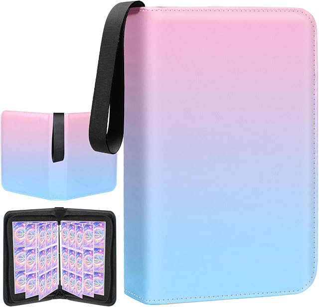 The Card Binder 4 Pocket, 400 Pockets Card Holder Compatible with Game Cards Gift for Girls, Trading Card Binder Album Case Book Storage For Photocards, Small,Pink