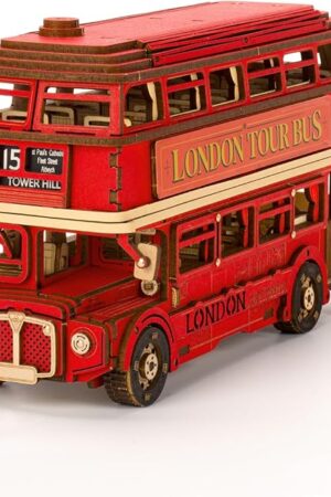 The Rolife 3D Wooden Puzzles London Tour Bus 4.4" Wood Model Toy Car to Build Crafts for Adults Collectibles Gifts for Adults