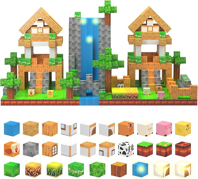 The Magnetic Blocks - 138 PCS Building Blocks Set with 3 Light-Up Blocks, STEM Construction Cubes Toys for Kids 4-8, Toddler Sensory Stacking Toys, Christmas Birthday Gift for Boys and Girls Ages 3+