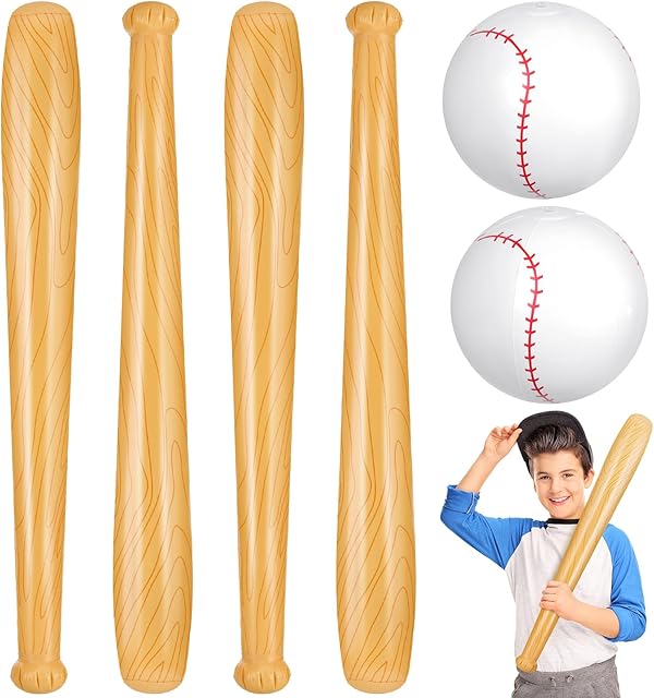 The Lewtemi Set of 6 Beach Baseball Ball Inflatable Bat Include 2 Pcs 11 Inch Beach Baseball and 4 Pcs Inflates Bat Kids Pool Toys for Fun Game Birthday Party(Brown Tree Pattern,11.02inch)