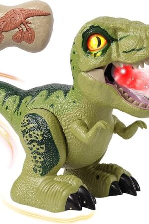 The Remote Control Dinosaur for Kids 3-5, 2.4GHz Walking Rechargeable Dinosaur Toy with with Spray & Light & 3 Sounds, 3D Eyes, Demo Mode, Realistic Jurassic Toy Christmas Birthday Gift