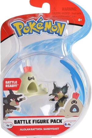 The Pokémon 95003 2" Battle Action Figure Includes 2" Alolan Rattata and 2" Sandygast (Pack of 2)