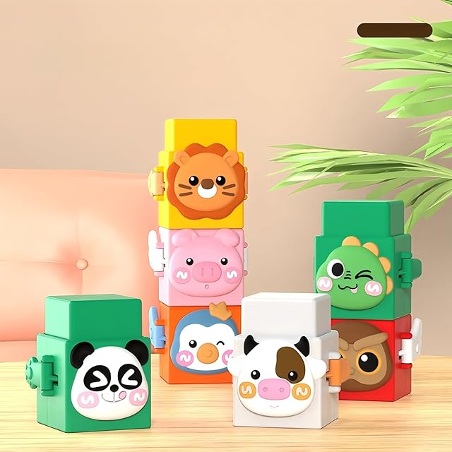 The Montessori Toys for Babies Toddlers Boys Girls Preschool Sensory Block Toy Animals Building Blocks Stacking Educational Toys Christmas Birthday Gifts for Kids,12 Piece Set (12 PCS)