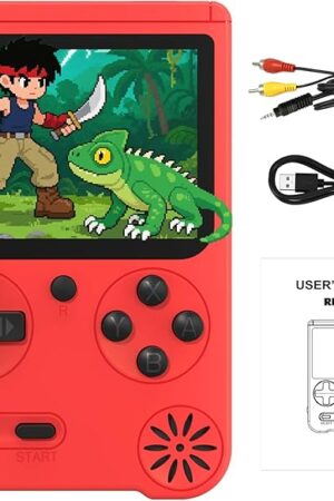 The Retro Gaming Console with 500 Classic Games, Red Handheld Game Console with 3.0 Inch IPS Screen & Rechargeable Battery, Portable Mini Gaming Player for Kids Games