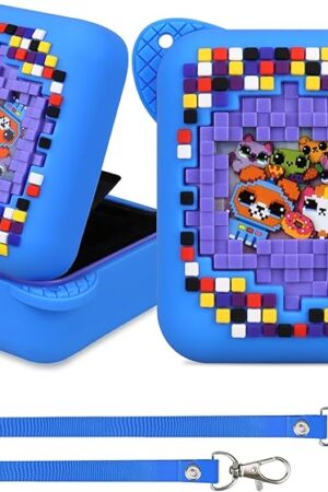 The RAIALL Silicone Cover Case for Bitzee Interactive Toy Digital Pet, Kids Protective Virtual Electronic Pet Game Lanyard Silicone Holder for Boys and Girls, Portable Travel Soft Silicone Sleeve, Blue