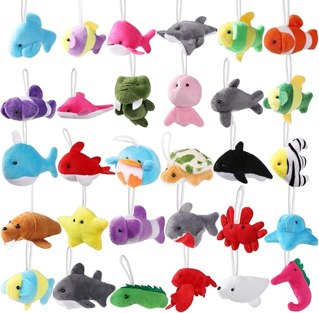 The 30 Pack Mini Ocean Animal Plush Toys Bulk,Cute Sea Creatures Stuffed Animals,Small Keychain Decoration for Claw Machine,Carnival Prize,Goody Bags Fillers,Christmas Party Favors for Kids Boy Girl