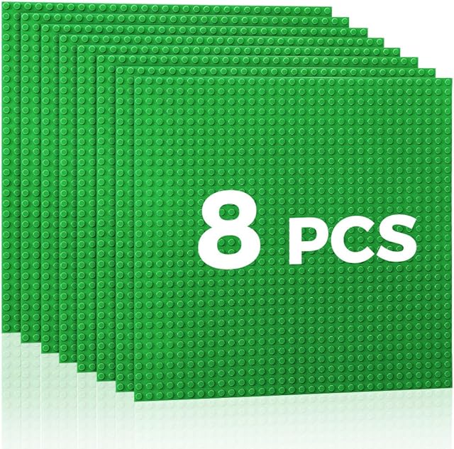 The Classic Baseplates Building Plates-8 Pack 10" x 10" Building Boards,100% Compatible with All Major Brands and Activity Table, Creative Platforms Mats for Toy Bricks,Green