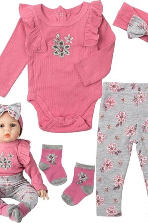 The Reborn Baby Doll Clothes 20-22 inch Pink Reborn Newborn Baby Doll Clothes Accessories 4 Pieces Set for Girls