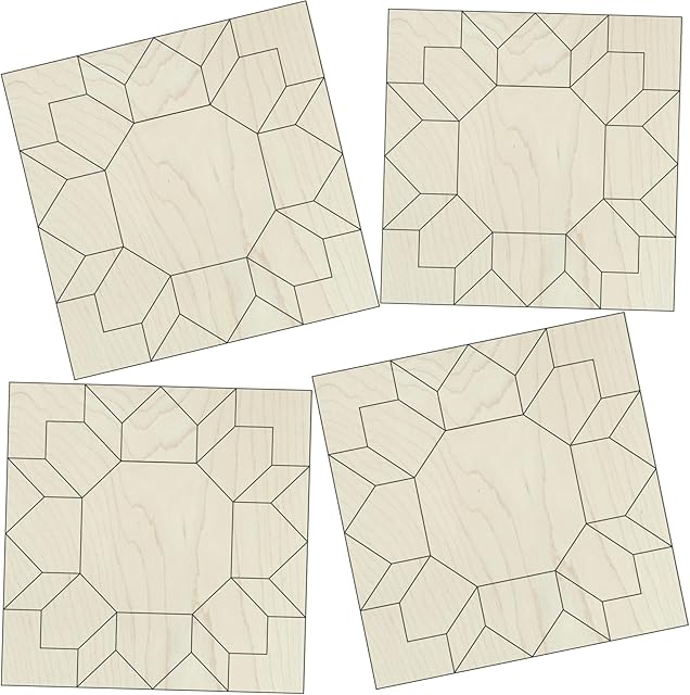 The Sunflower Barn Quilt Kit Coasters - Set of FOUR 3 inch Wood Quilting Pattern Painting Kits | Floral DIY Wooden Craft Boards to Paint | Mini Unfinished Squares