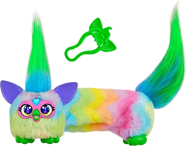 The FURBY DJ Furblets Can-Dee-Swirl Mini Electronic Plush Toy with Funny Stretchable Sound Effects & Music, Speaks Furbish, Pink, Blue & Purple