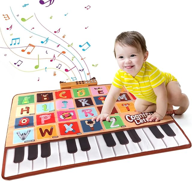 The Bluejay Baby Piano Mat, Musical Keyboard Learning Toys with 26 Letters, Electronic Music Animal Touch Play Mat Toddler Toys Gifts for Boys and Girls 1 2 3 Year Old