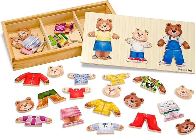The Melissa & Doug Wooden Bear Family Dress-Up Puzzle, 45 Pieces Mix and Match Outfits, Sorting & Matching Toy with Storage Case, Educational Puzzle for Toddlers Ages 3+