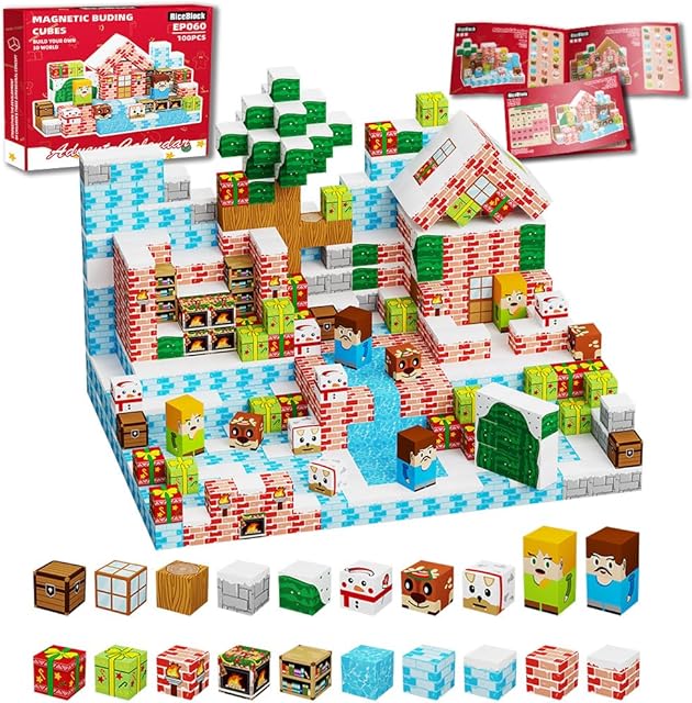 The RiceBlock 100PCS Magnetic Blocks Toys for Kids, Advent Calendar 2025-14 Days Countdown Christmas, Science Learning Toys,Magnetic Cubes Building Blocks Toys for New Year