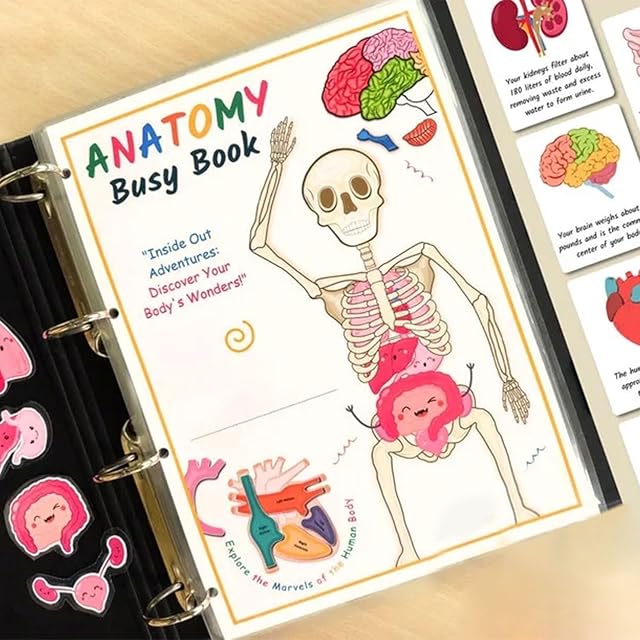 The Generic Human Anatomy Busy Book, A4 Size, Interactive Learning Activities for Kids, Includes Human Skeleton, Body Parts, Digestive System & More