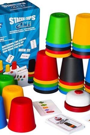 The Quick Stacking Cups Game for Kids - Classic Matching Speed Cup With 24 Cards & 30 Cups - Parent-Child Interactive Family Game for Party or Travel