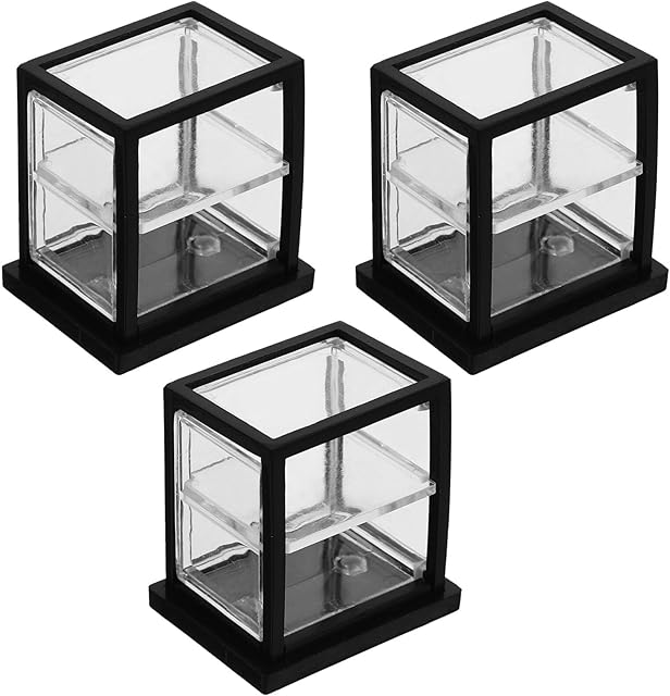 The 3pcs Miniature Dollhouse Bakery Case: 1:12 Dollhouse Double Layer Cake Display Cabinet Decoration Black Acrylic Display Case for Mini Scene Model Multi-Functional