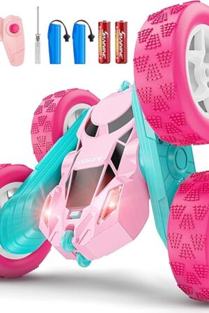 The Pink Remote Control Car for Girls - RC Stunt Cars with 4WD Double-Sided Driving 360° Flips Rotating, Off Road Remote Car Outdoor Toys for Kids Age 6 7 8-12, Christmas Birthday Gifts