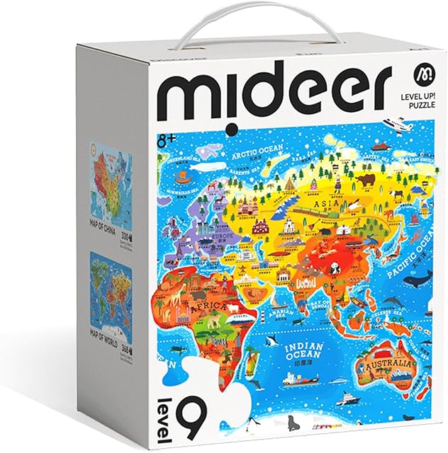 The Mideer Level Up! Puzzles with Storage Bag - Level 9: World and China Map, 330 & 368 Pieces, Educational Geography Puzzle Set for Kids Ages 8+