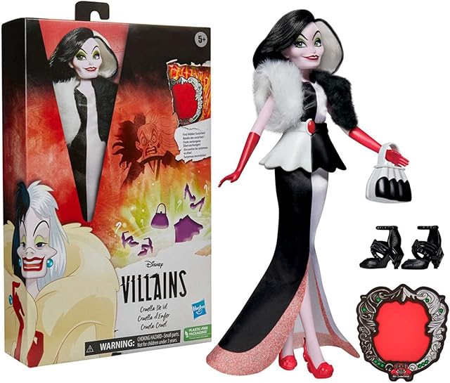 The Disney Princess Villains Cruella De Vil Fashion Doll, Accessories and Removable Clothes, Disney Villains Toy for Kids 5 Years Old and Up