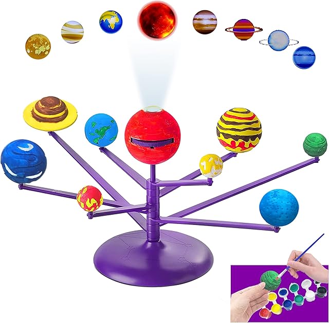 The Solar System Model for Kids and Teens - STEM Solar System Model with Planet Projector - DIY Educational Solar System Toys with Paint and Brushes-Astronomy Space Gifts for Kids.